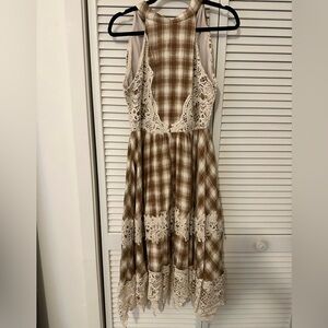 Boho Western Plaid Lace Dress nwt
